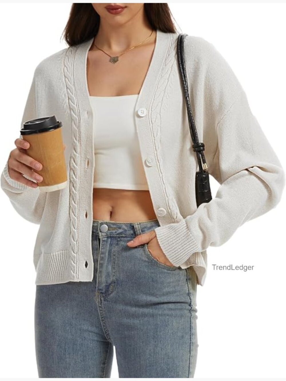 Oversized V-Neck Cable Knit Cardigan Button Down Long Sleeve Chunky Sweater Coat